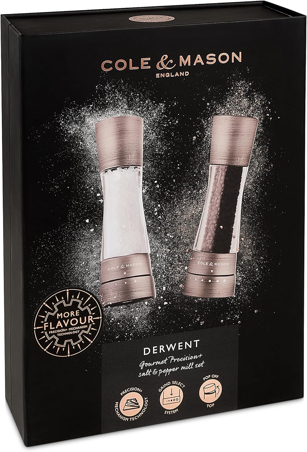 Cole & Mason H332028 Derwent Titan Salz und Pfeffer Mühle, 2er Set Manuell, Edelstahl/Acryl, 190mm,