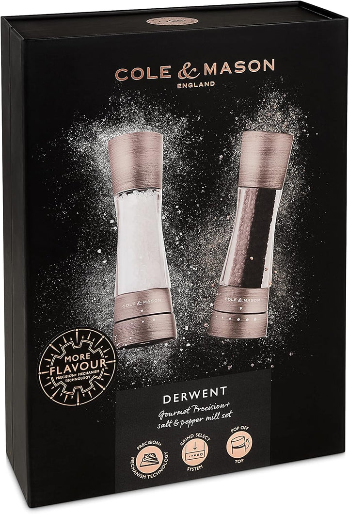 Cole & Mason H332028 Derwent Titan Salz und Pfeffer Mühle, 2er Set Manuell, Edelstahl/Acryl, 190mm,