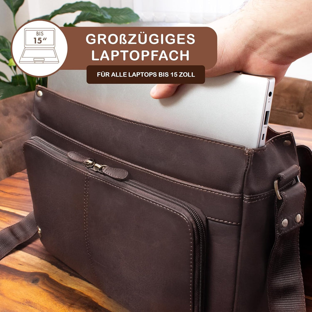 STILORD 'Tom' Vintage Leder Umhängetasche für Studium Uni Büro Arbeit 15 Zoll Laptoptasche DIN A4 Sc