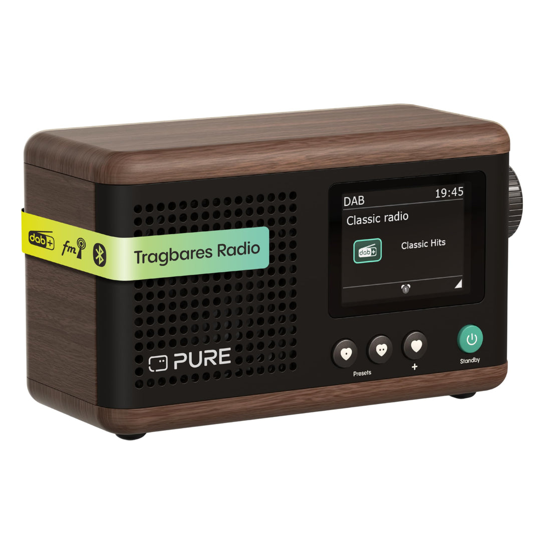 Pure Classic Mini Tragbares Digitalradio – DAB+ & UKW-Radio – Bluetooth 5.3 – 15 Stunden Akkulaufzei