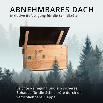 Woid Herz Premium Schildkrötenhaus (SH2) Lasiert aus 20mm starken Vollholz - Wetterfest mit Boden un