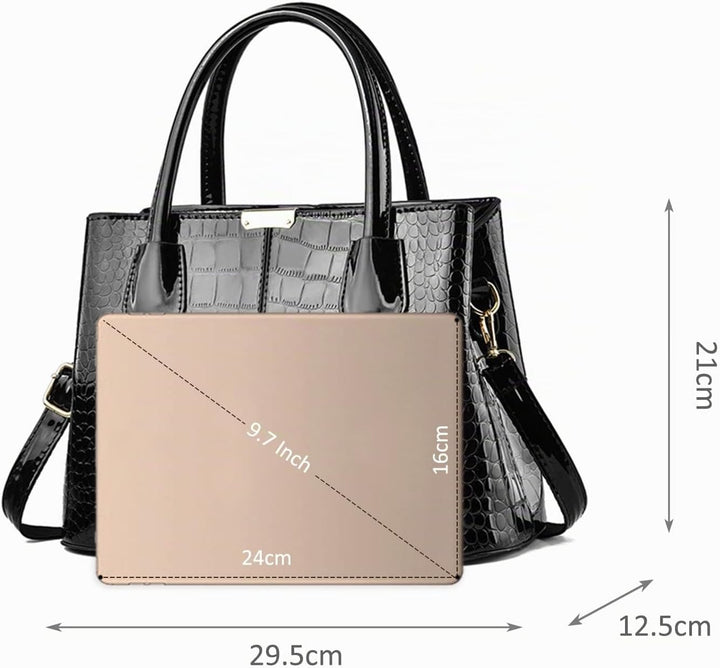 NICOLE &amp; DORIS Handtaschen Damen Mode Krokoprägung Henkeltasche Lackleder Handtasche Shopper Umhänge