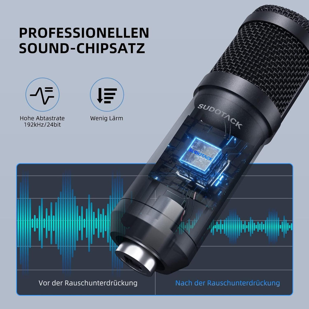 SUDOTACK USB Gaming Mikrofon, Professionelles Mikrofon PC Kondensator mit Arm, Popfilter, Mikrofonsp