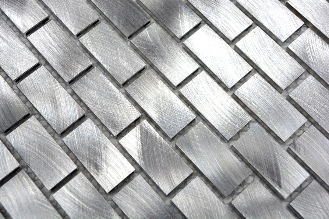 Mosaik Brick Aluminium uni alu silber Metall Fliesenspiegel, Mosaikstein Format: 15x30x4 mm, Bogengr