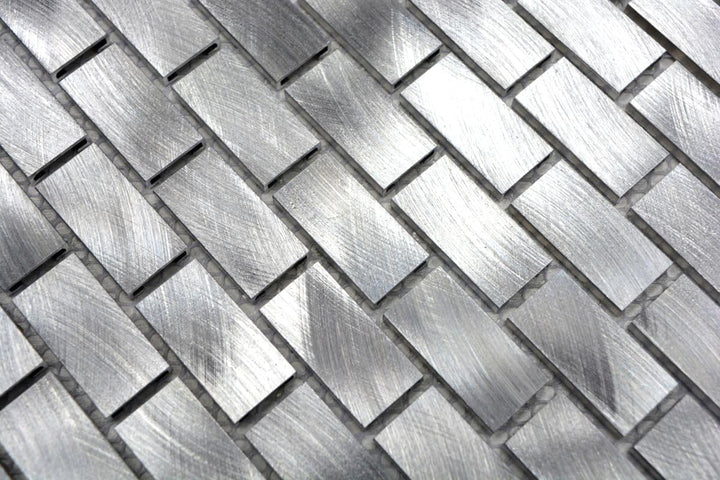 Mosaik Brick Aluminium uni alu silber Metall Fliesenspiegel, Mosaikstein Format: 15x30x4 mm, Bogengr