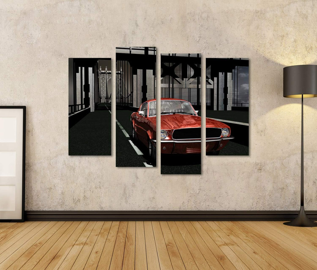 islandburner Bild auf Leinwand Horizontaler Blick Roter 1967Er Mustang Manhattan Bridge Bilder Wandb