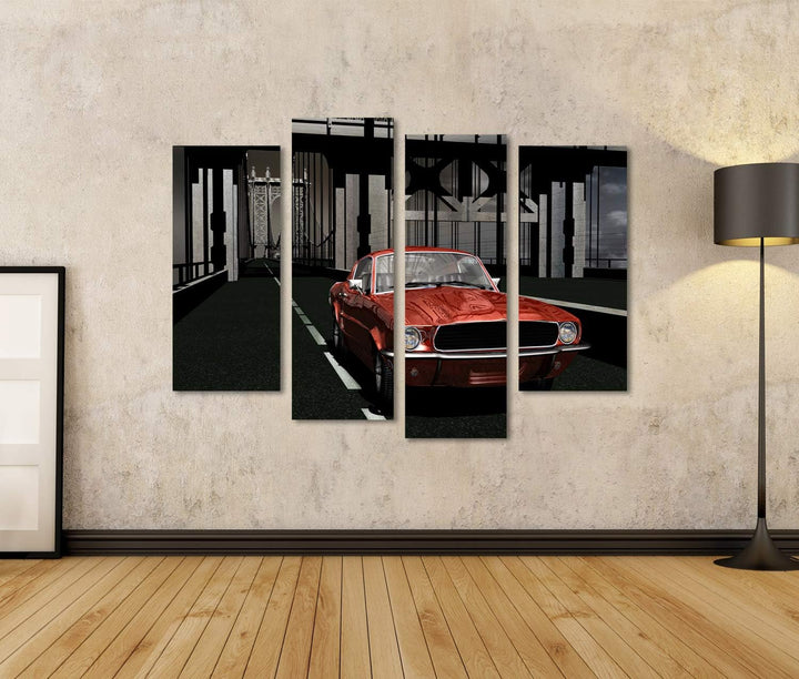 islandburner Bild auf Leinwand Horizontaler Blick Roter 1967Er Mustang Manhattan Bridge Bilder Wandb