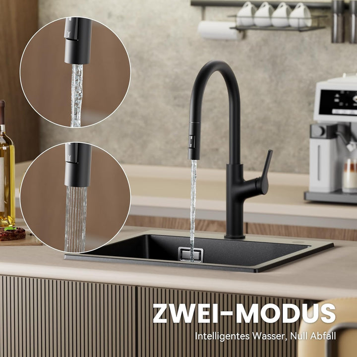 CECIPA Wasserhahn Küche Ausziehbar, Zinklegierung Küchenarmatur mit Brause Zwei Wasserstrahlarten, H