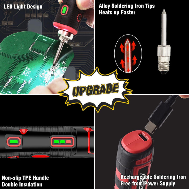 FrogBro Tragbarer Akku Lötkolben Verbesserter 11Watt LD006A-Pro 2500mAh Max 520°C, Hohe Kapazität un
