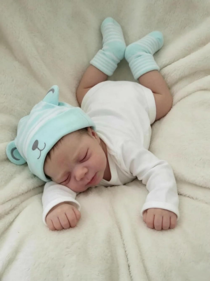 Zero pam Reborn Baby Mädchen Vollsilikon Lebensecht mit Haaren Augen Zu, Puppe 45 cm Reborn Babypupp