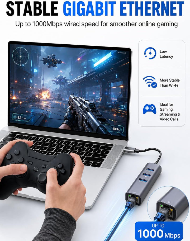 USB C auf Ethernet Adapter,ABLEWE Aluminium 4 in 1 USB C zu RJ45 1000Mbps Ethernet LAN Netzwerkadapt