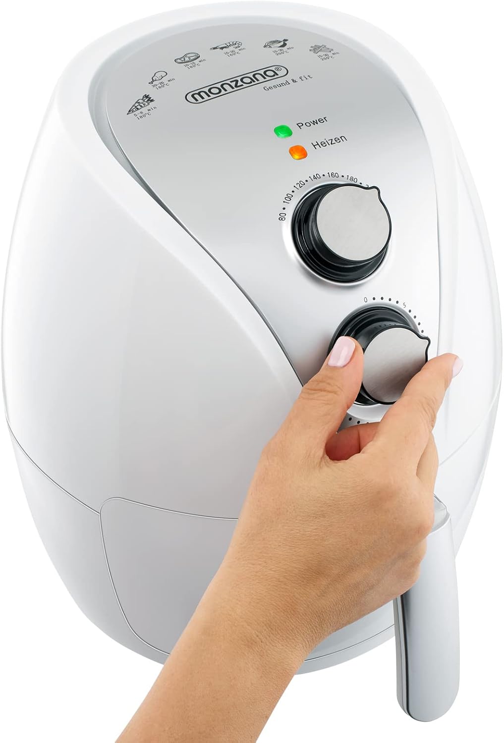 MONZANA® Heissluftfritteuse 3,6L Edelstahl - Air Fryer Mit Antihaftbeschichtung, Timereinstellung, T