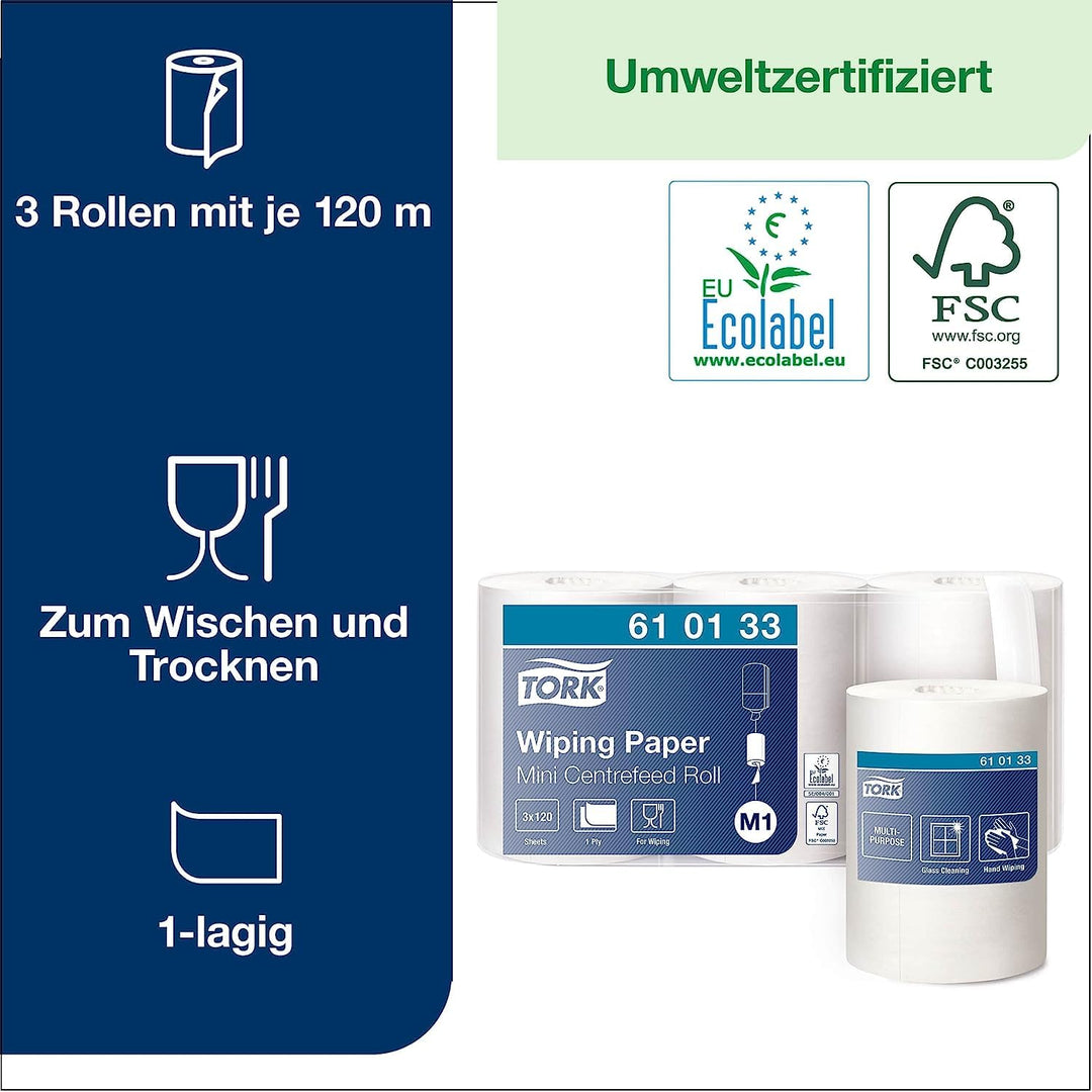 Tork Mini-Papierhandtuchspender mit Zentraleinzug zur Wandmontage + Nachfüllpackung - M1 - Mehrzweck