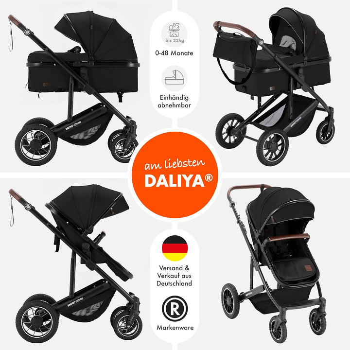 Daliya® FLEXI-PRO M 2in1 Kinderwagen & Buggy (Schwarz Uni), Schwarz Uni
