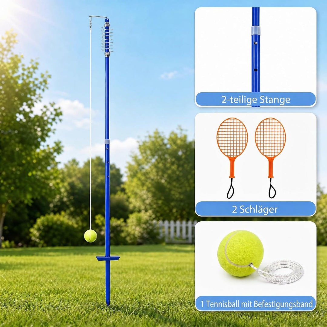 GYMAX Tetherball Set, 3-stufig höhenverstellbares Twistball Set, inkl. 1 Tennisball &amp; 2 Schlägern &amp;