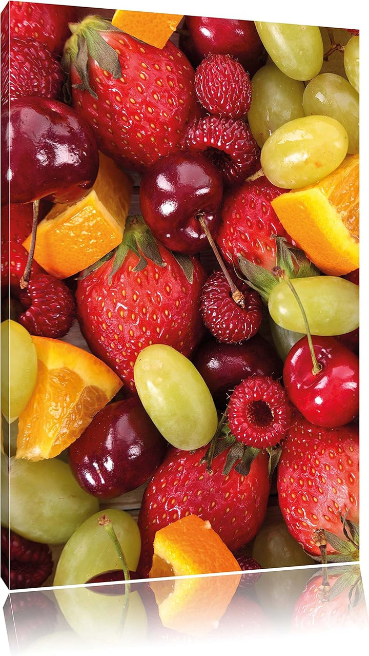 Pixxprint Früchtemix Erdbeeren Weintrauben als Leinwandbild/Grösse: 100x70 / Wandbild/Kunstdruck/fer