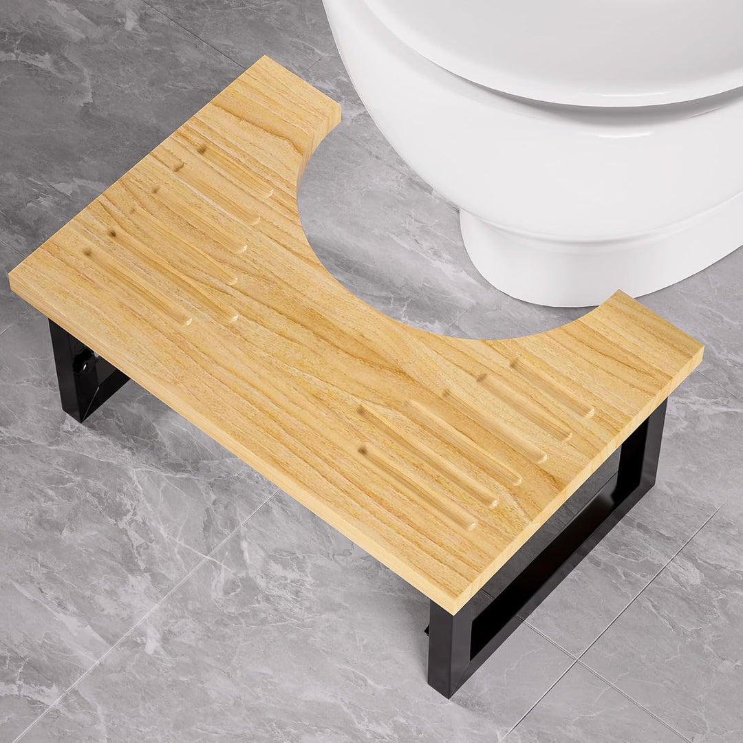 Yorbay Toilettenhocker Metall mit Holz, Kackhocker für Erwachsene, Anti-Rutsch Verstellbarer Klohock