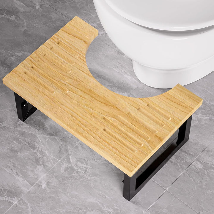 Yorbay Toilettenhocker Metall mit Holz, Kackhocker für Erwachsene, Anti-Rutsch Verstellbarer Klohock