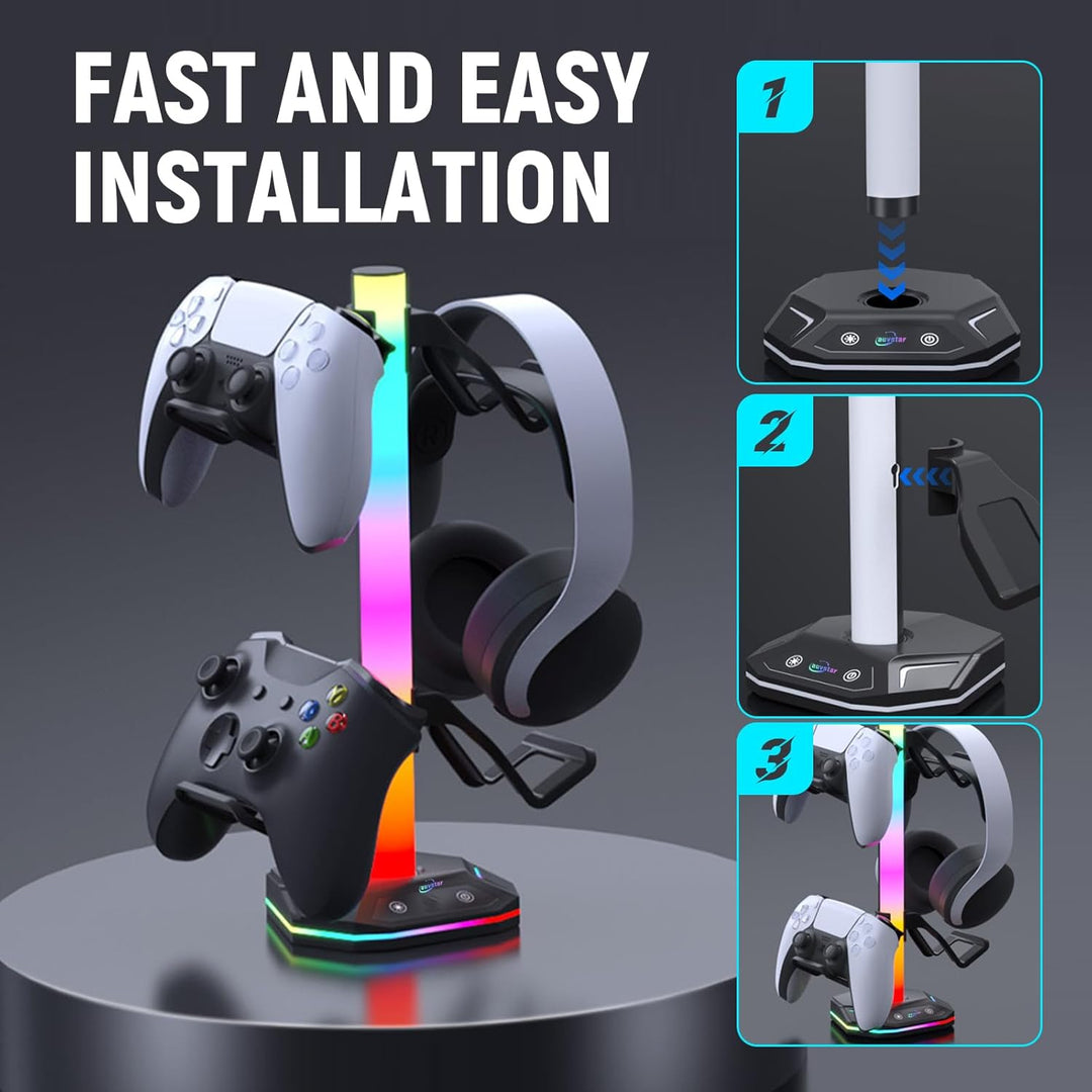 auvstar RGB Headset Halterung,Gaming Kopfhörer Ständer,10 Beleuchtungsmodi,USB Type-C Datenübertragu