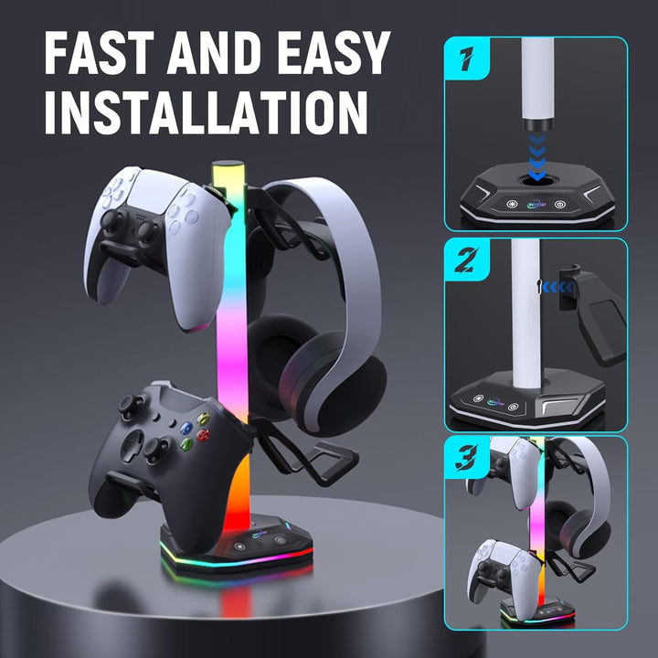 auvstar RGB Headset Halterung,Gaming Kopfhörer Ständer,10 Beleuchtungsmodi,USB Type-C Datenübertragu