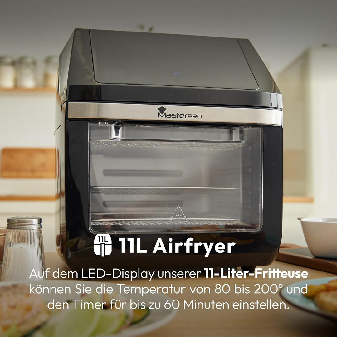 MasterPRO Rocket 1100 | Heissluftfritteuse und Backofen Ölfrei | Fritteuse | 11 L und 1800 Watt | LE