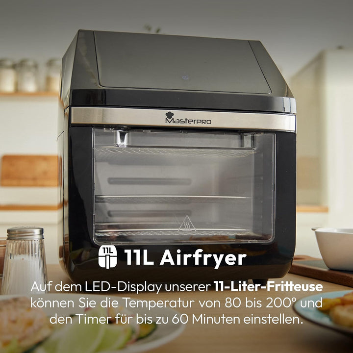 MasterPRO Rocket 1100 | Heissluftfritteuse und Backofen Ölfrei | Fritteuse | 11 L und 1800 Watt | LE