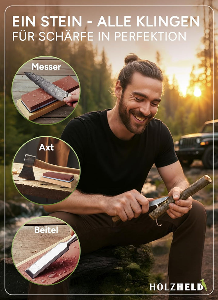 Schleifstein - Schärfen von Messer, Werkzeug und Stechbeitel inkl. Schleifhilfe - Profi Messerschlei