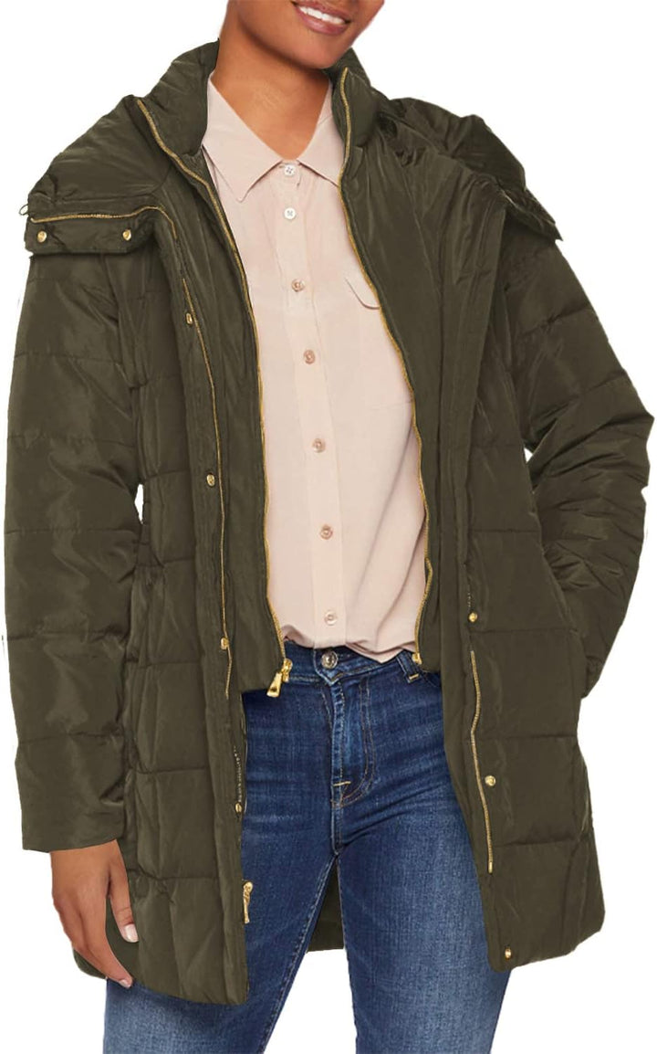Cole Haan Damen Long Quilted Puffer Coat Down Jacket Daunenalternative Oberbekleidung XS Wald, XS Wa