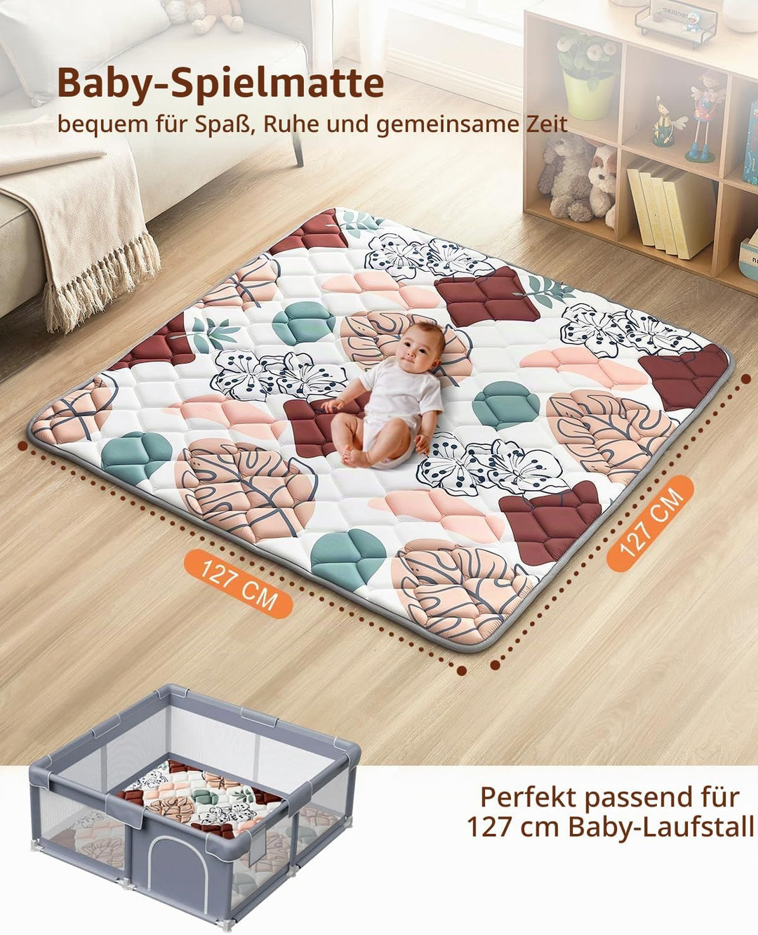 Hamino Krabbeldecke Für Baby 127 x 127CM, Krabbelmatte Baby Faltbar, Weich und Rutschfest Spielmatte