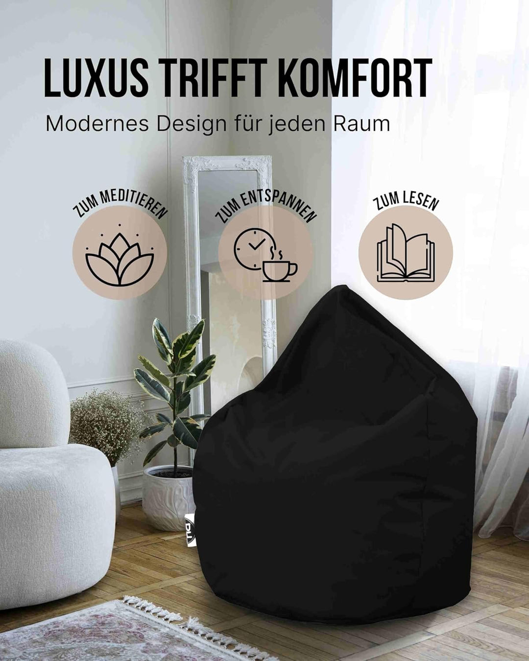 PATCH HOME Patchhome Sitzsack Tropfenform mit Reissverschluss Nachfüllbar - für In &amp; Outdoor - mit S