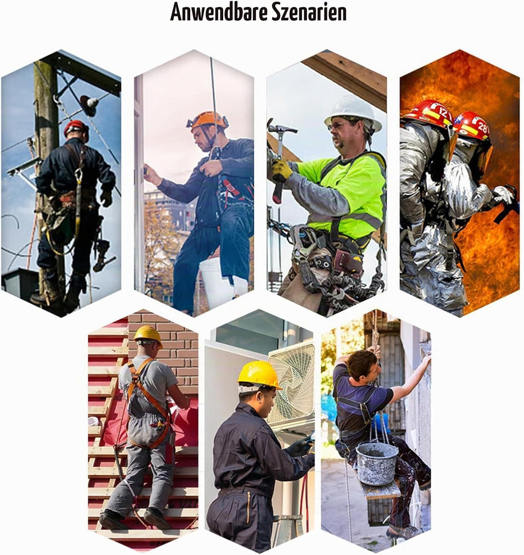 WEIKAXIMU Auffanggurt Fallschutz Sets: 5-Punkt Auffanggeschirr zur Absturzsicherung, 2 Haken, 2m Sic