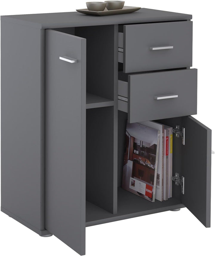 CARO-Möbel Kommode Locarno Highboard Bürokommode mit 2 Schubladen und 2 Türen in grau anthrazit, Gra