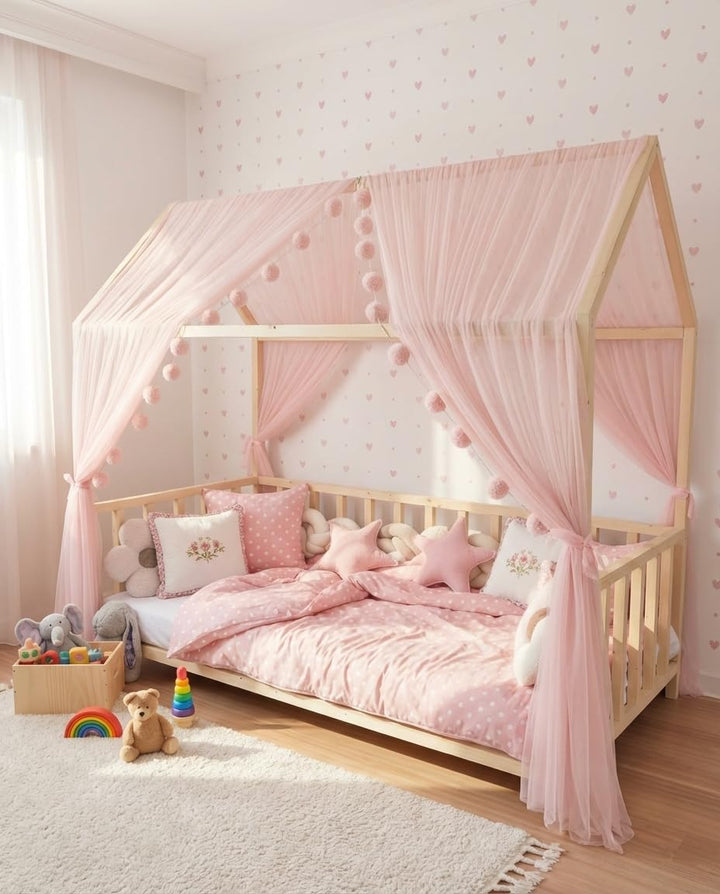 Baby Fancyroom Hausbett Himmel Betthimmel rosa für Kinderbett Kinderzimmer Baldachin Bettvorhang Bet