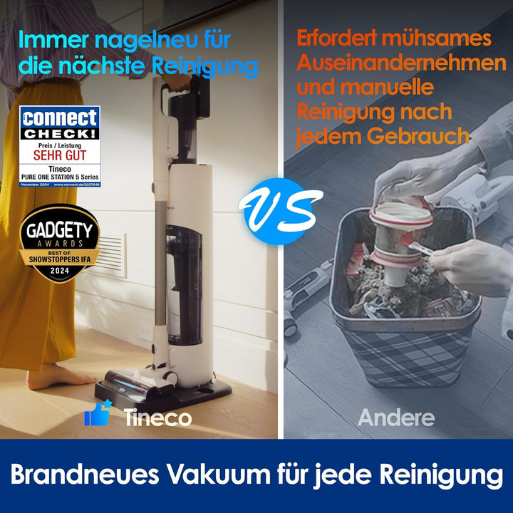 Tineco Pure ONE Station 5 Plus Kabellose Staubsauger mit 2,5L Absaugstation, Ladestation, Komplette