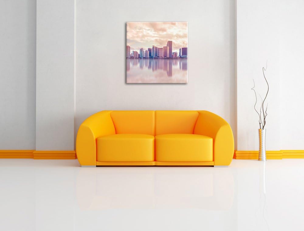 Pixxprint Miami Florida Skyline bei Sonnenuntergang, Format: 70x70 auf Leinwand, 70x70