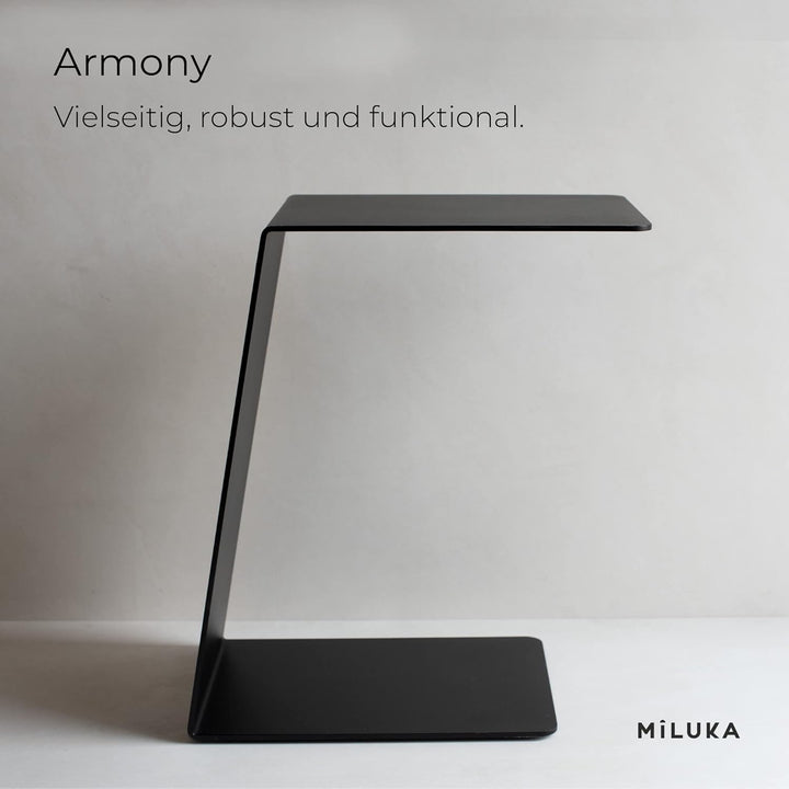 MILUKA Beistelltisch schwarz Metall 30 x 40 cm | Kleiner Tisch c Form ideal as Wohnzimmertisch, Couc