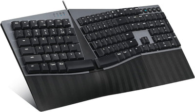 Perixx PERIBOARD535BL Kabelgebundene ergonomische mechanische Tastatur in voller Grösse – Flache Bla