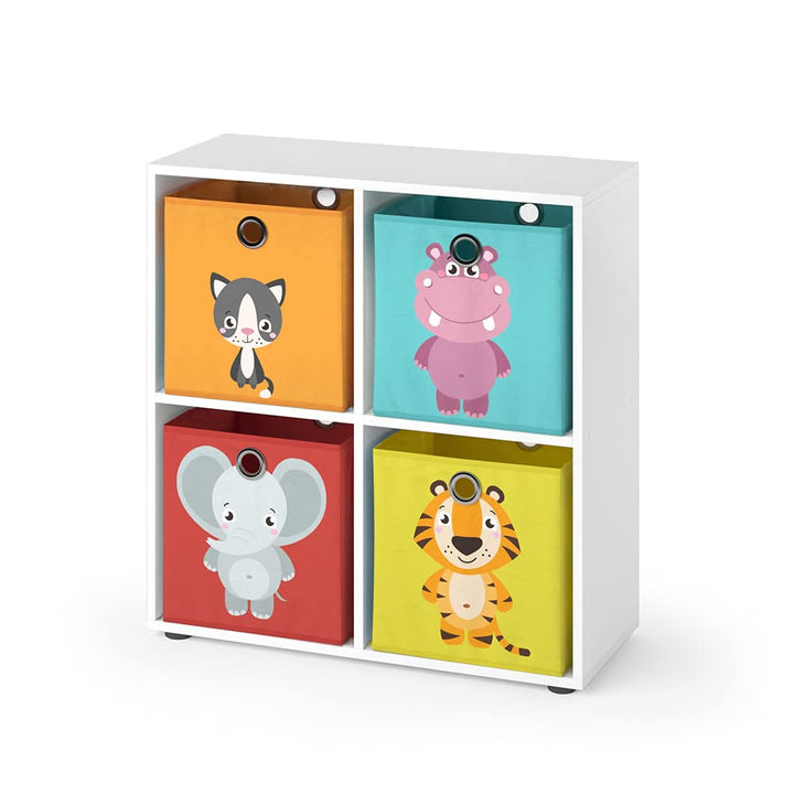 Vicco Kinderregal Tetra, Weiss, 72 x 72.6 cm mit 4 Faltboxen (rot/gelb) Weiss 4 Fächer Faltboxen: ro