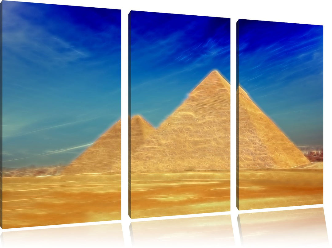 Pixxprint Pyramiden von Gizeh in Ägypten als Leinwandbild/Grösse: 3 Teilig (120x80) cm/Wandbild/Kuns
