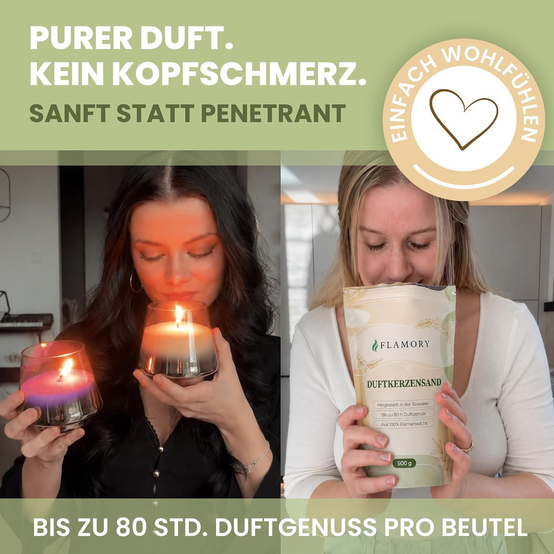 Duftkerzensand 500 g – Sauberer Kerzensand inkl. 5 Dochte – Einfache Anwendung – Bis zu 80 Std. Bren