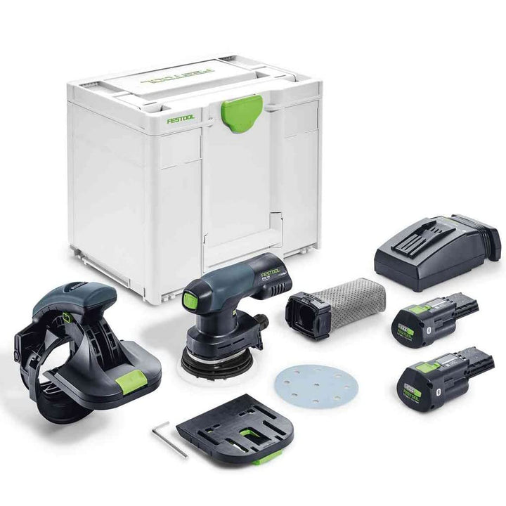 Festool Akku-Kantenschleifer ES-ETSC 125 3,0 I-Plus (mit Ansetzhilfe, Akkupacks Schnellladegerät, Sc