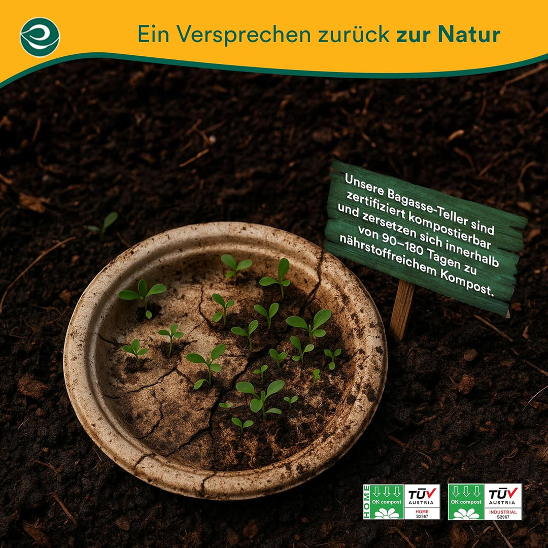 ECO SOUL 23 Cm (9 Zoll) Runde Einwegteller [50 Stück] | 100?% Kompostierbare Bagasse Teller aus Zuck