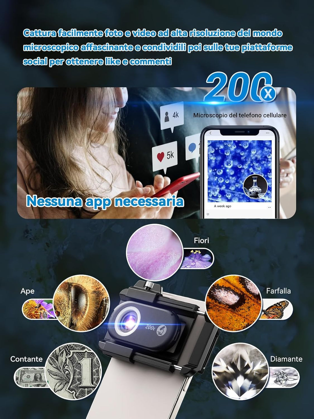APEXEL 200X Mini-mikroskop für Smartphone-Kamera,Handy mikroskop für Smartphone,Explore Micworld wit