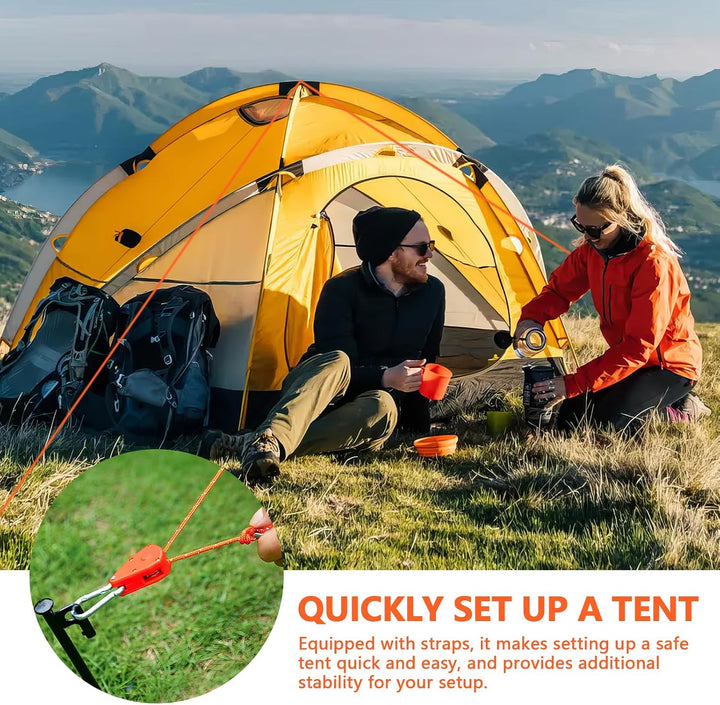 6 Stück Abspannseile Camping 4M Zeltschnur mit Zeltheringe(Orange)