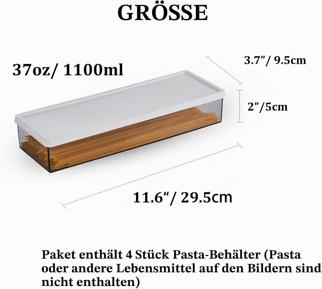 Pastabehälter, Grosser Spaghetti Kanister, 4 Stück Klarer Grauer Rechteckiger Kanister mit Verschlus