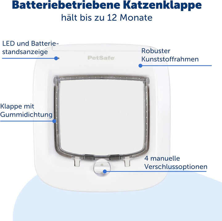 PetSafe Mikrochip-Katzenklappe, batteriebetriebene Haustierklappe, 4-Wege-Verriegelung und einfache