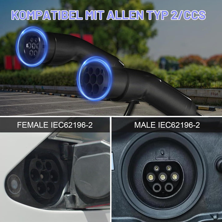 ANTELA Typ 2 Ladekabel 22kW/32A/7M, 3-Phasig für EV Elektroautos PHEV mit Tragetasche, 22kW/32A