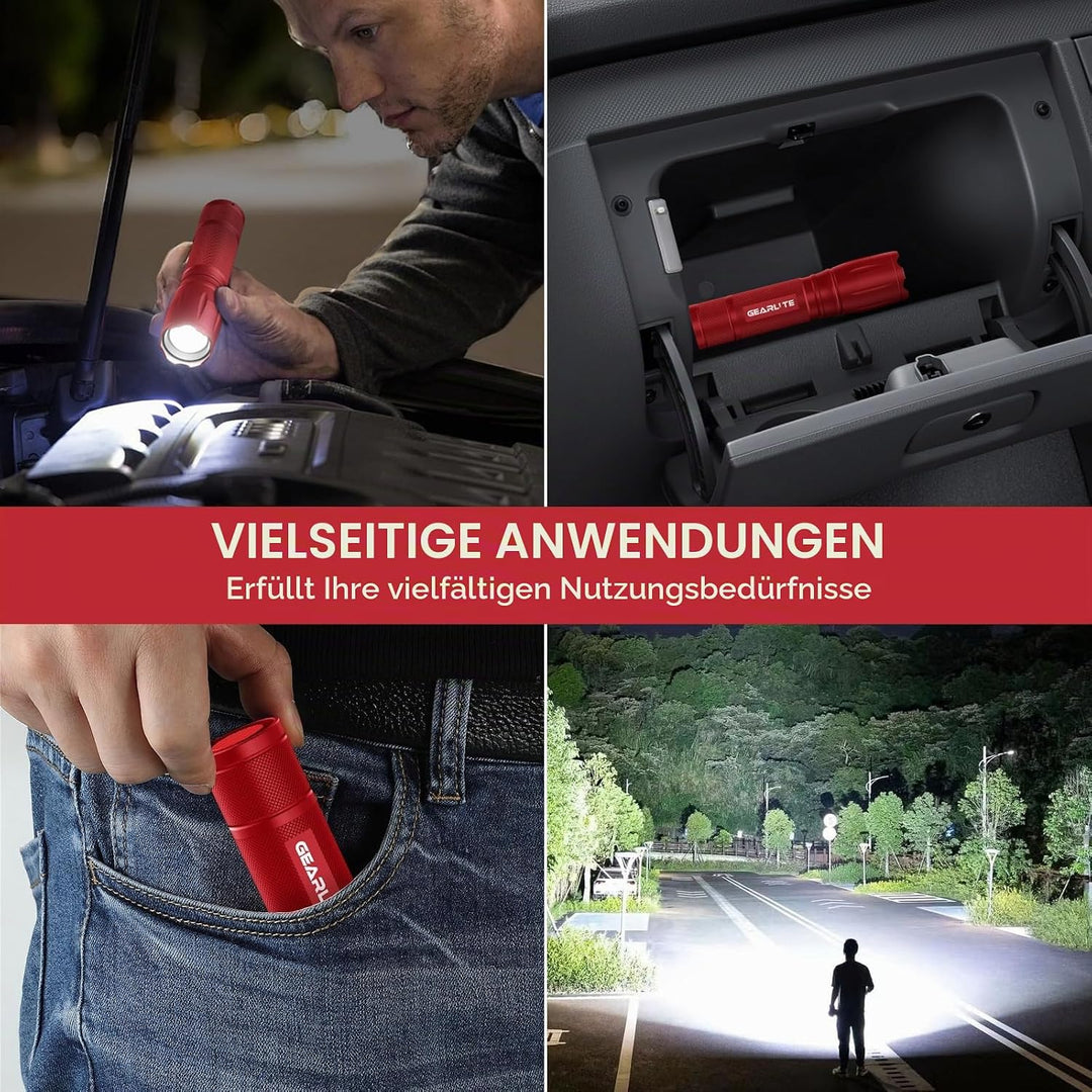 GEARLITE LED Taschenlampe Batteriebetrieben 2 Stücke, 2000 Lumen Extrem Hell Mit 5 Modi, IP65 Wasser
