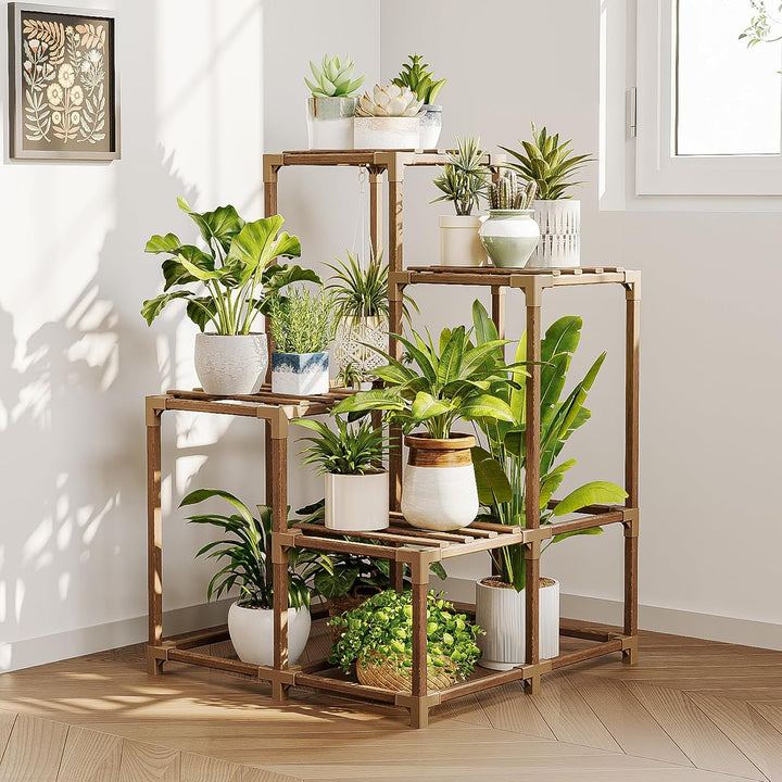 Bamworld Pflanzenständer Indoor Outdoor Eck Regal Pflanzenhalter für Wohnen 4-stöckige Eckständer Pf