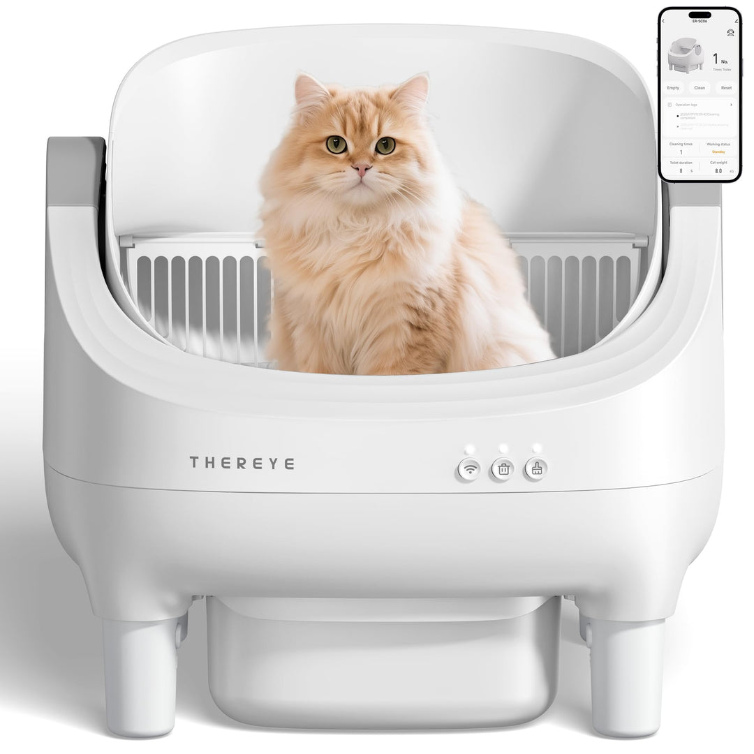 Thereye Selbstreinigende Katzentoilette XXL Kapazität,Katzenklo Selbstreinigend Offenes mit App-Steu